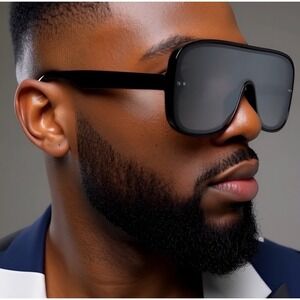 Men Shield Sunglasses Hip Hop Street Cholo Style Gangster UV400 Protection Music